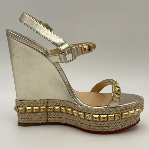 (SOLD) Christian Louboutin Cataclou 140 Nappa Silk Wedge's (1160975)- Size 40 EU - Picture 6 of 14